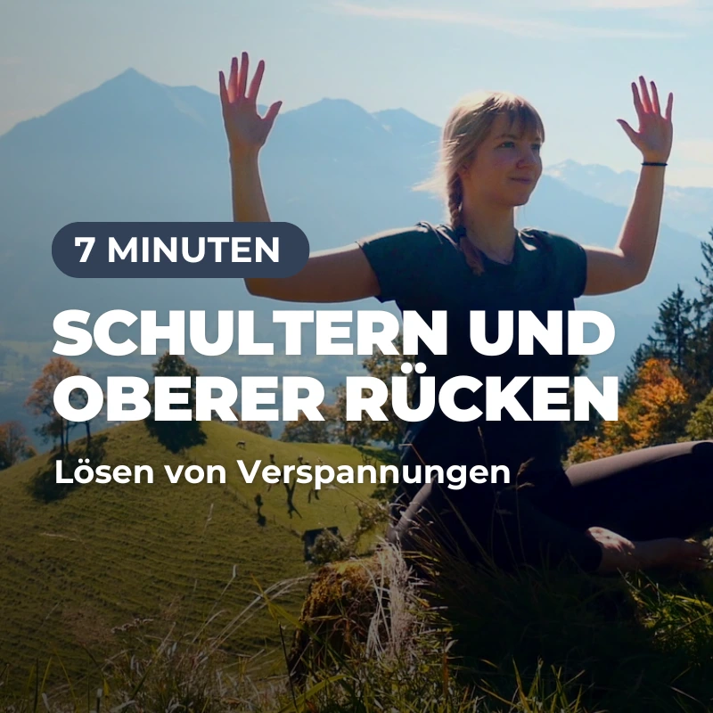 Video-Einheit von Office Relief: Tamara löst Verspannungen in Schultern und oberem Rücken in den Bergen